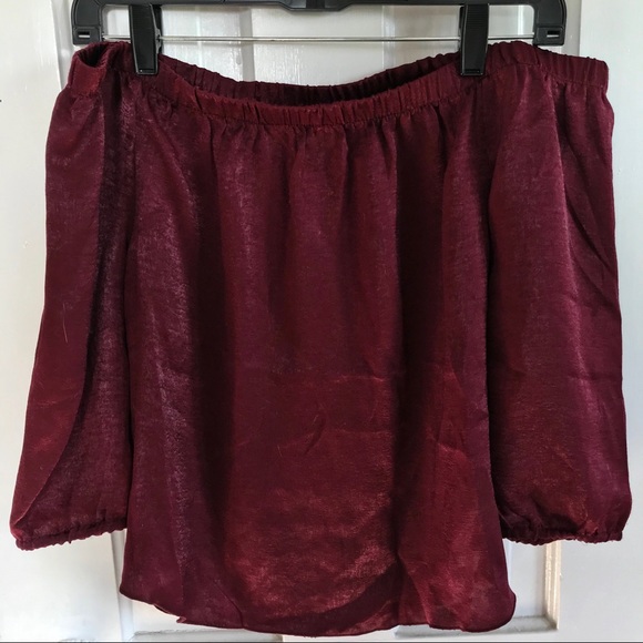 Maroon Off The Shoulder Top - Picture 2 of 5